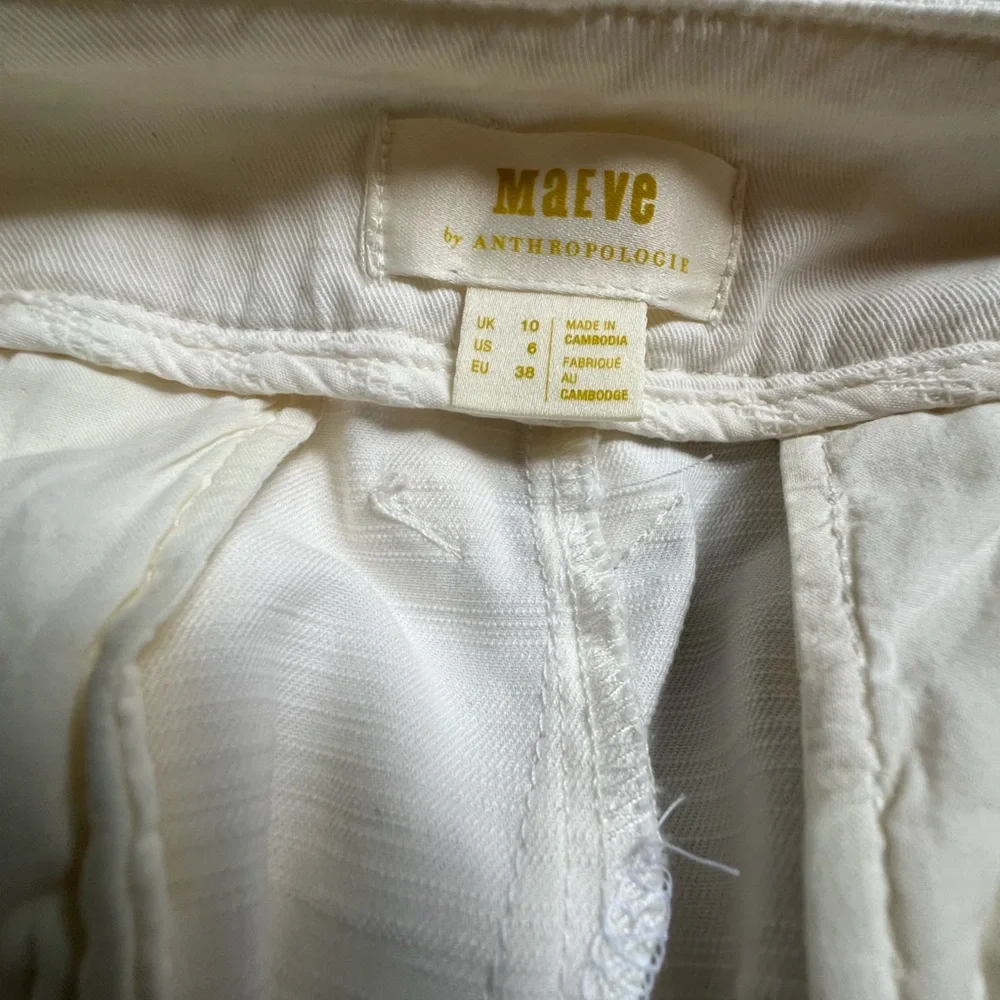 Maeve Pleated Straight Pants Anthropologie Ivory Aston Cuffed Crop Size 6 (US) - Picture 8 of 9